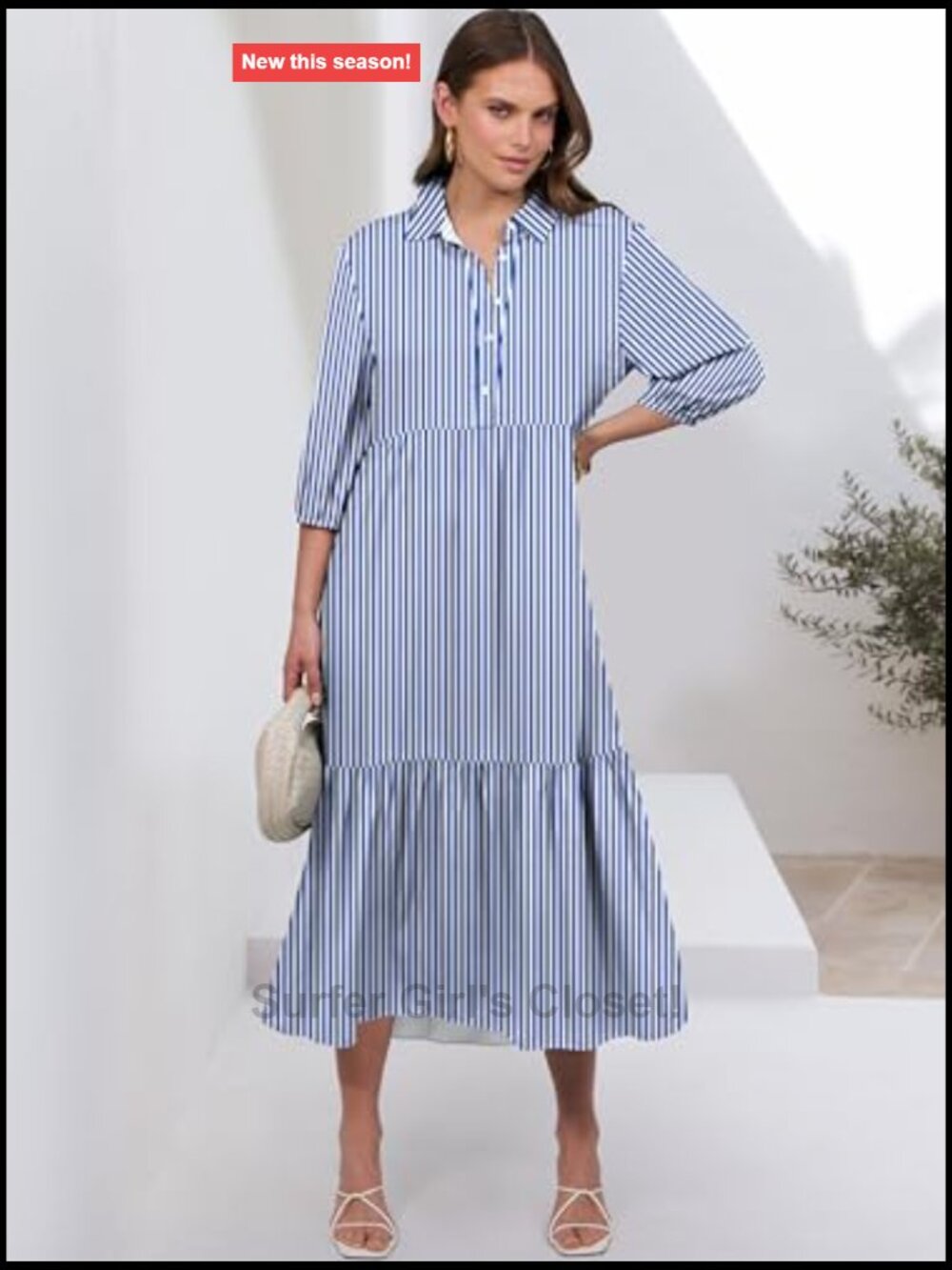 3/4 Puff Sleeve V Neck Floral Print Maxi Dress - Casual Boho - Picture 2 of 7